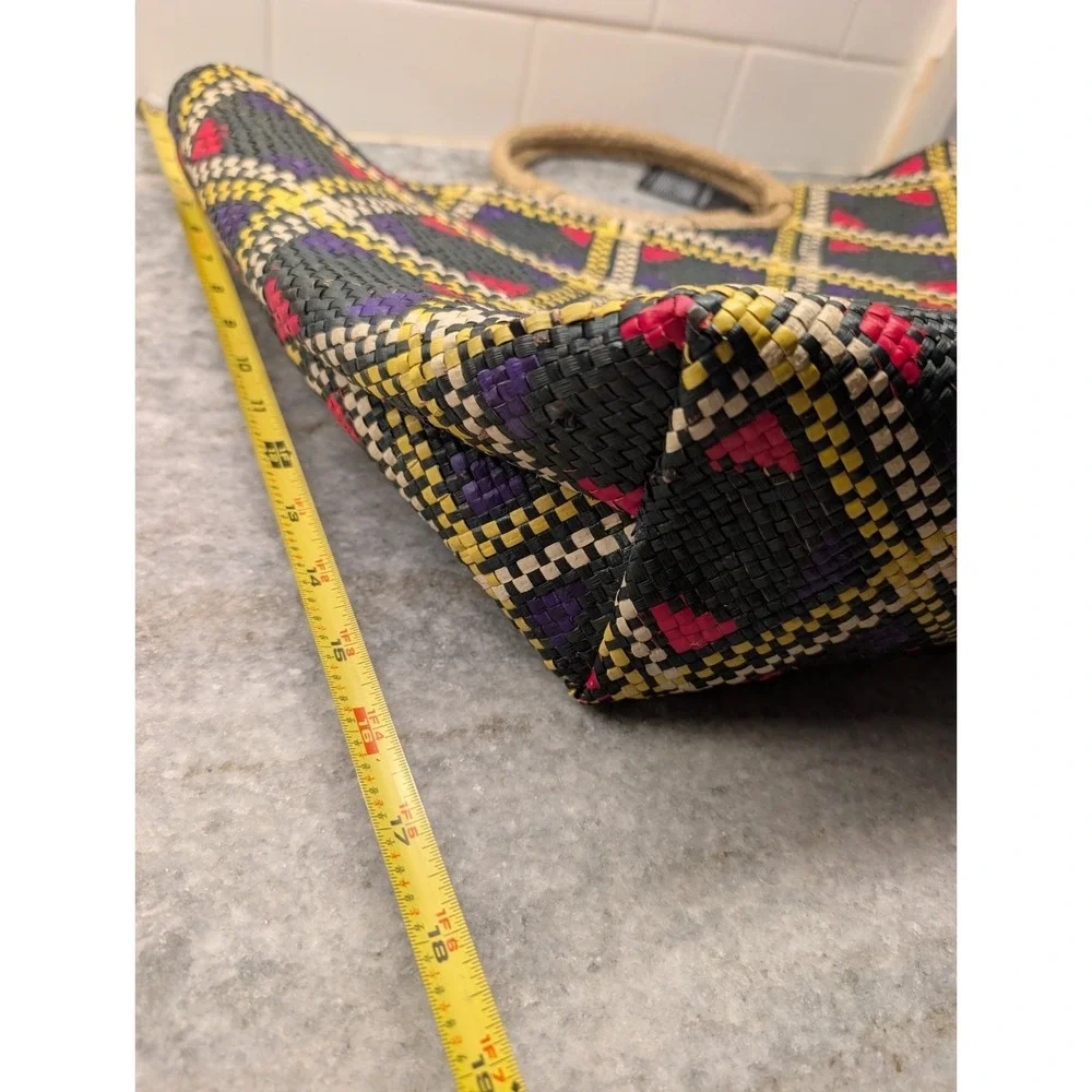 Banago Blue Geometric Olivia Tote Handwoven Palm Leaf Beach Market Bag NWT